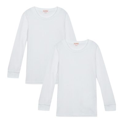 Pack of two girls' white long sleeved thermal tops